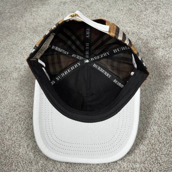 Burberry Check Logo Baseball Hat Tan Plaid White Brim Adjustable Cap - Picture 5 of 6